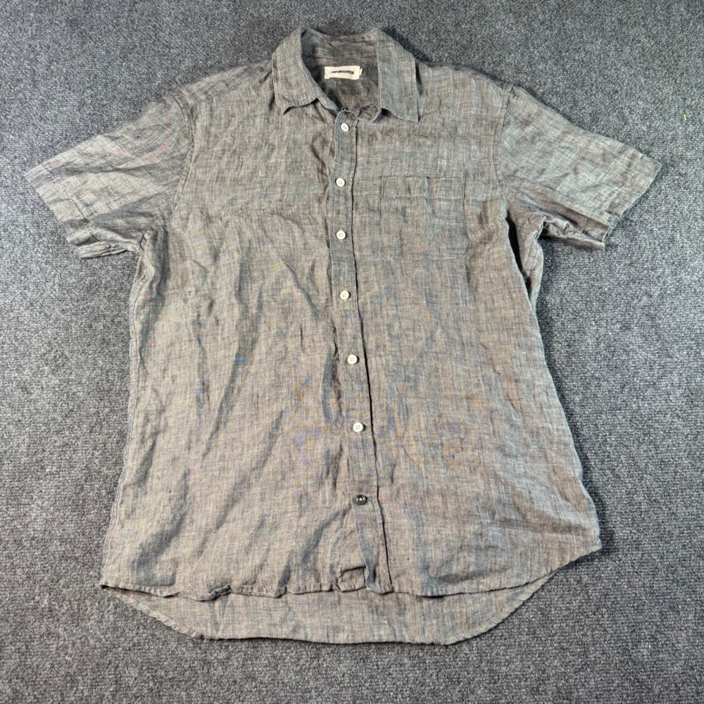 Taylor Stitch Mens Gray 100% Hemp Short Sleeve Button Down Shirt Size 42 L